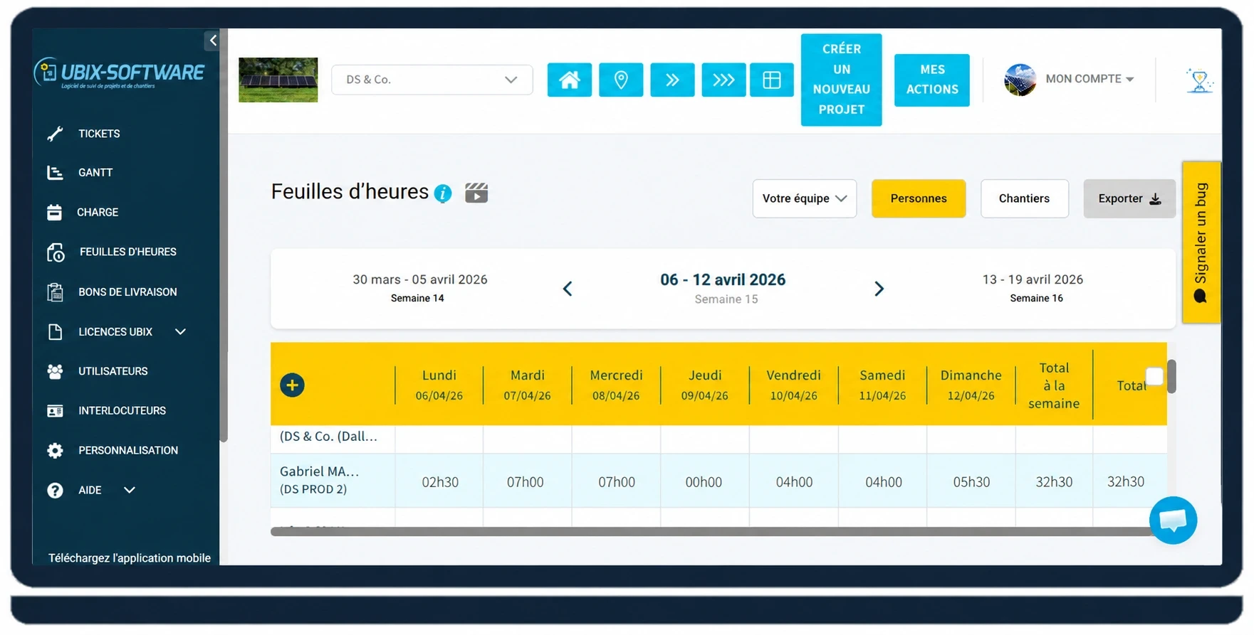UBIX-SOFTWARE — Site time tracking dashboard