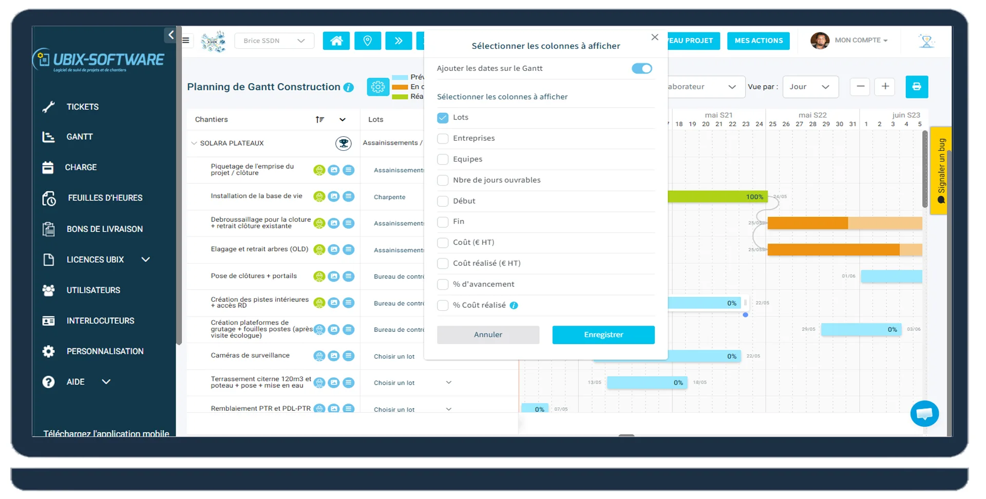 The Gantt planning feature helps you structure your solar, EV charging, wind power and energy storage sites.