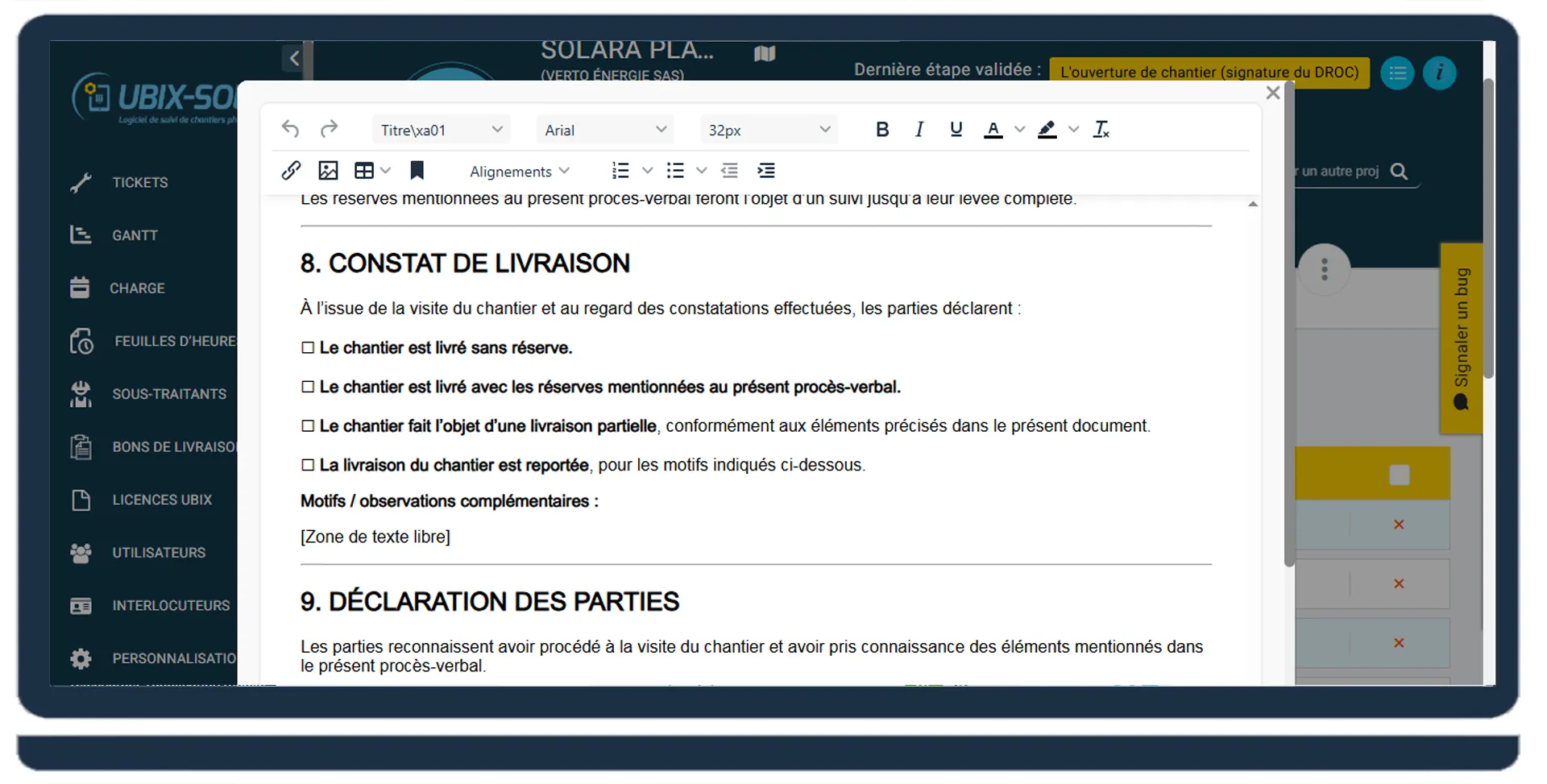 UBIX-SOFTWARE mobile app — Signing the delivery note on site