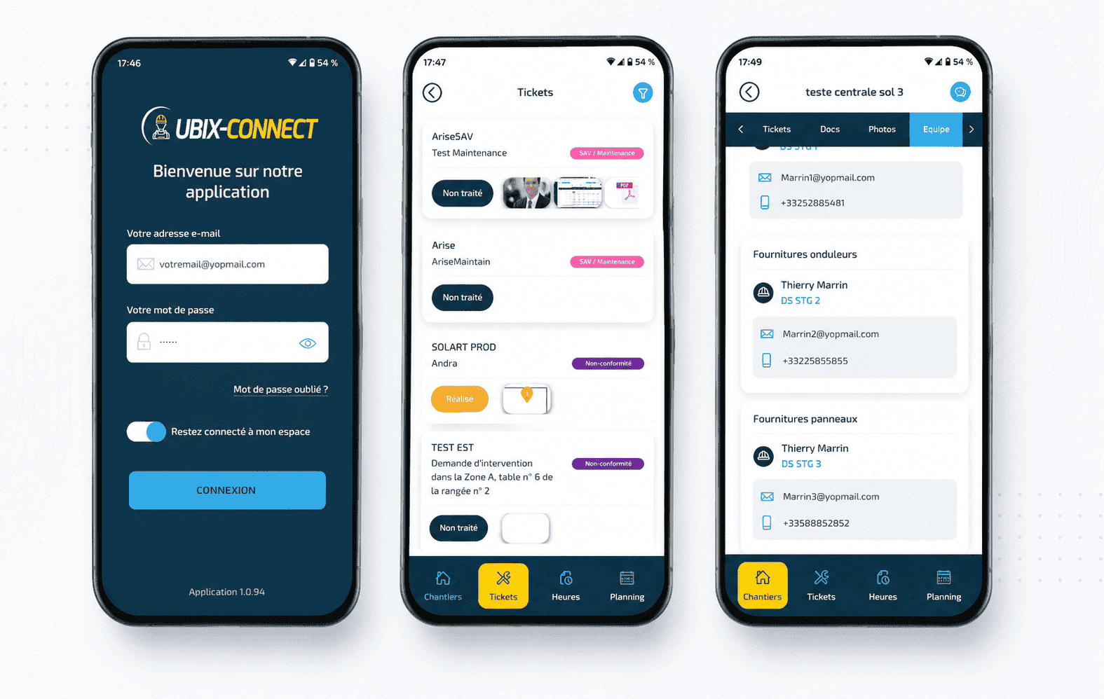 Interface of the UBIX-SOFTWARE mobile app for subcontractors